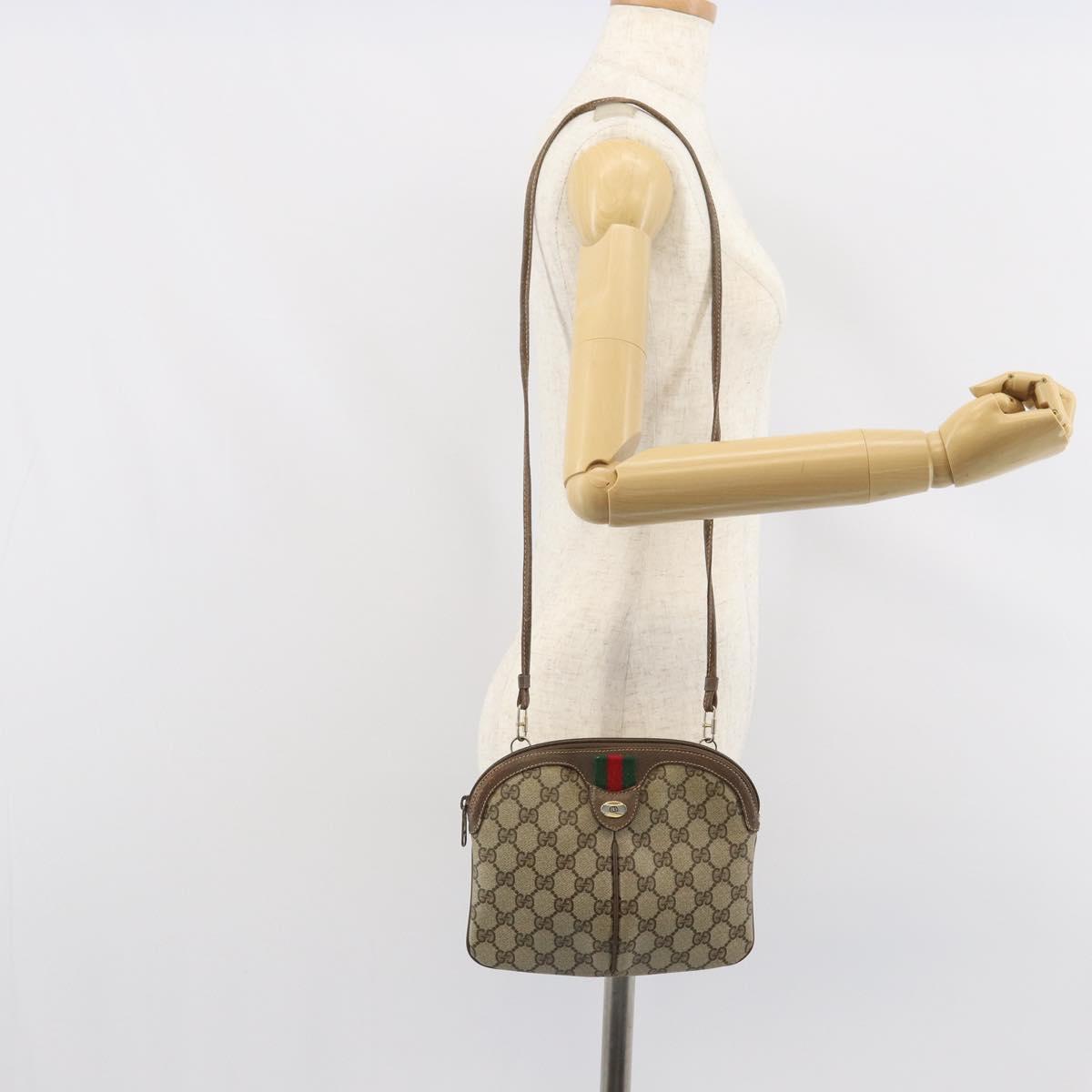 GUCCI GG Supreme Web Sherry Line Bag PVC Beige Gold 004 02 047 Auth 163828