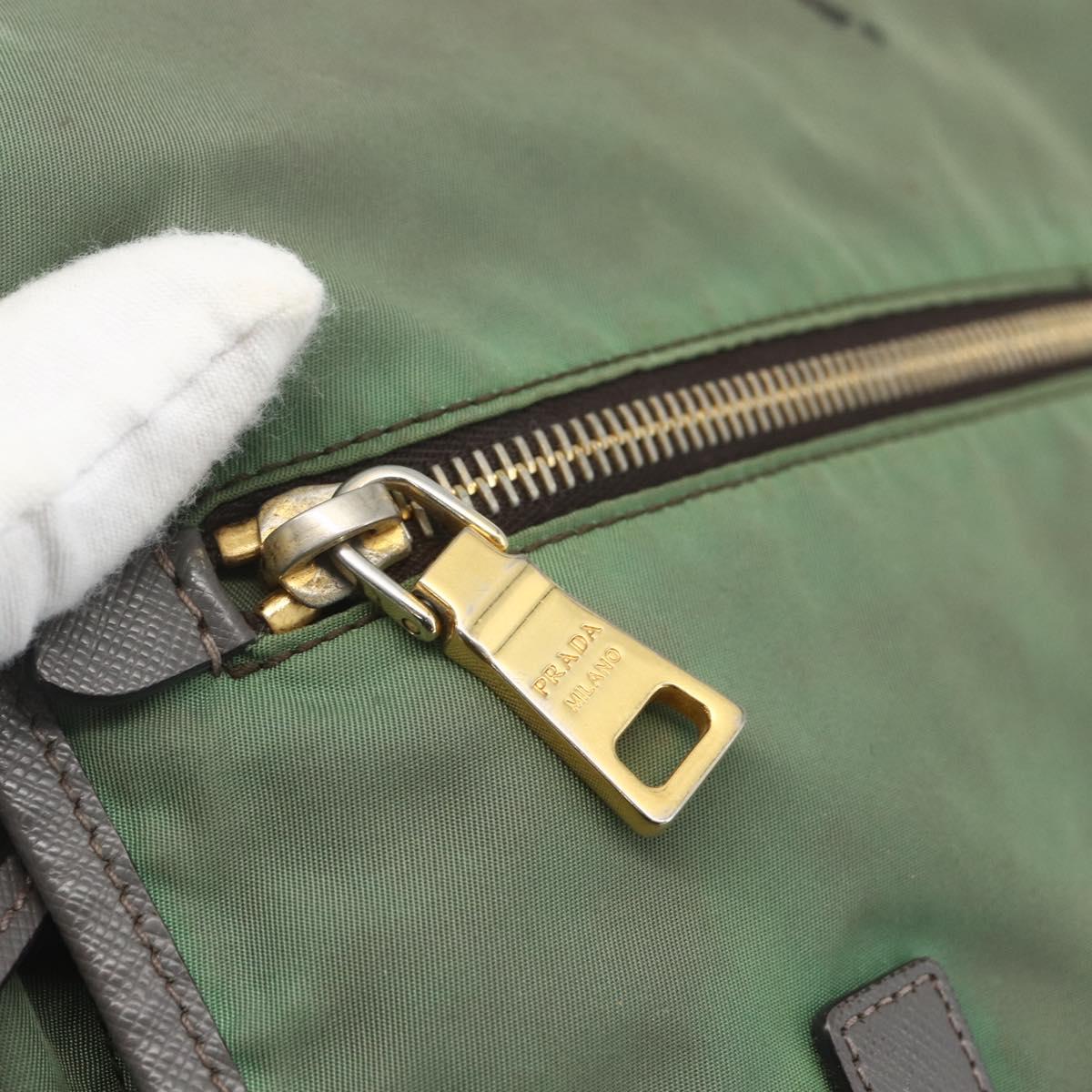 PRADA Shoulder Bag Nylon Green Gold Auth 163834