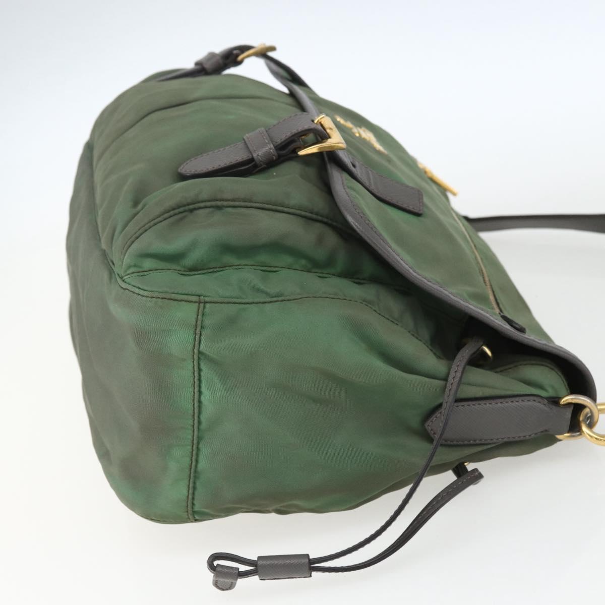 PRADA Shoulder Bag Nylon Green Gold Auth 163834