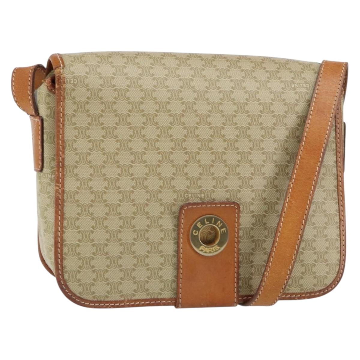 CELINE Macadam Canvas Circle Shoulder Bag Beige Gold Auth 163837