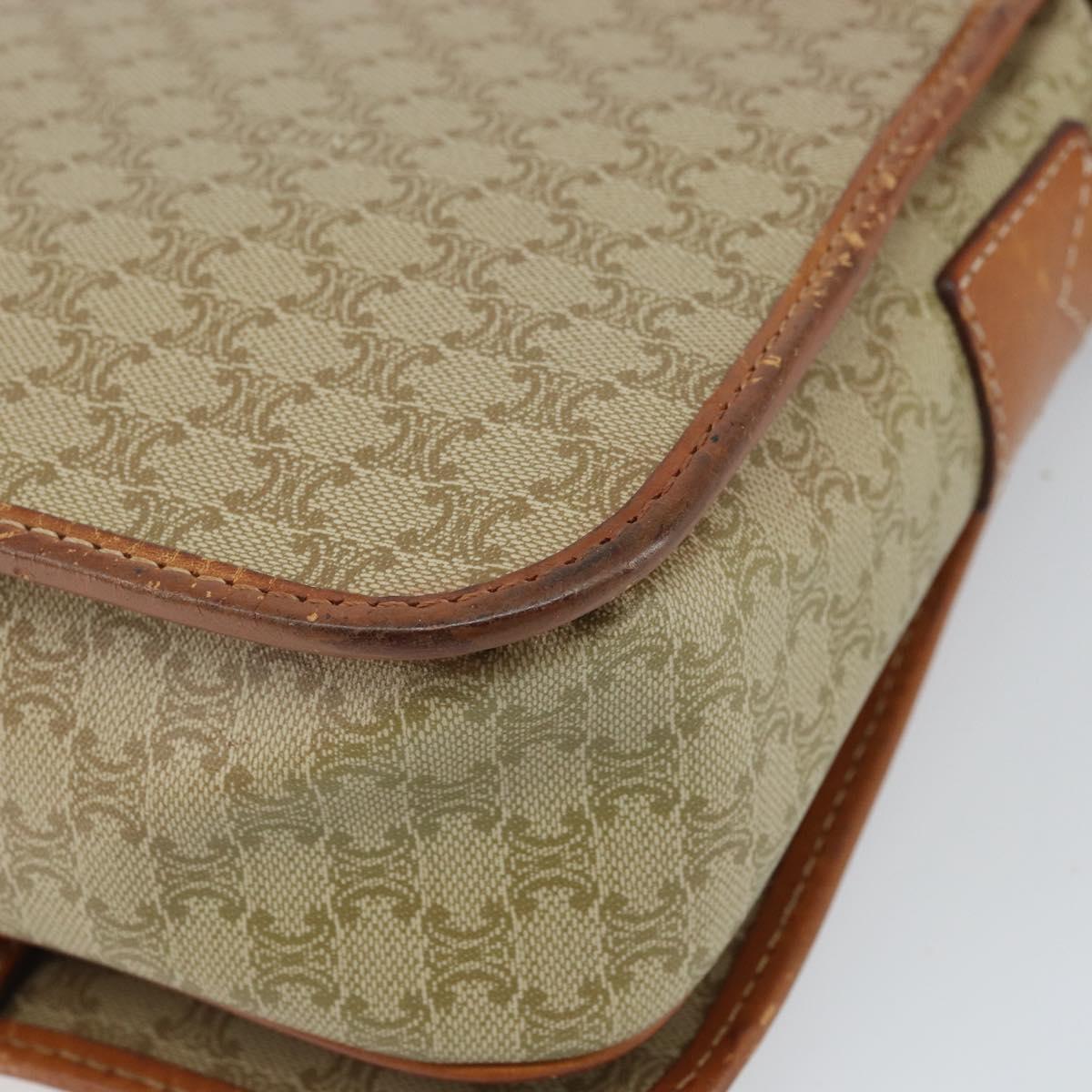 CELINE Macadam Canvas Circle Shoulder Bag Beige Gold Auth 163837
