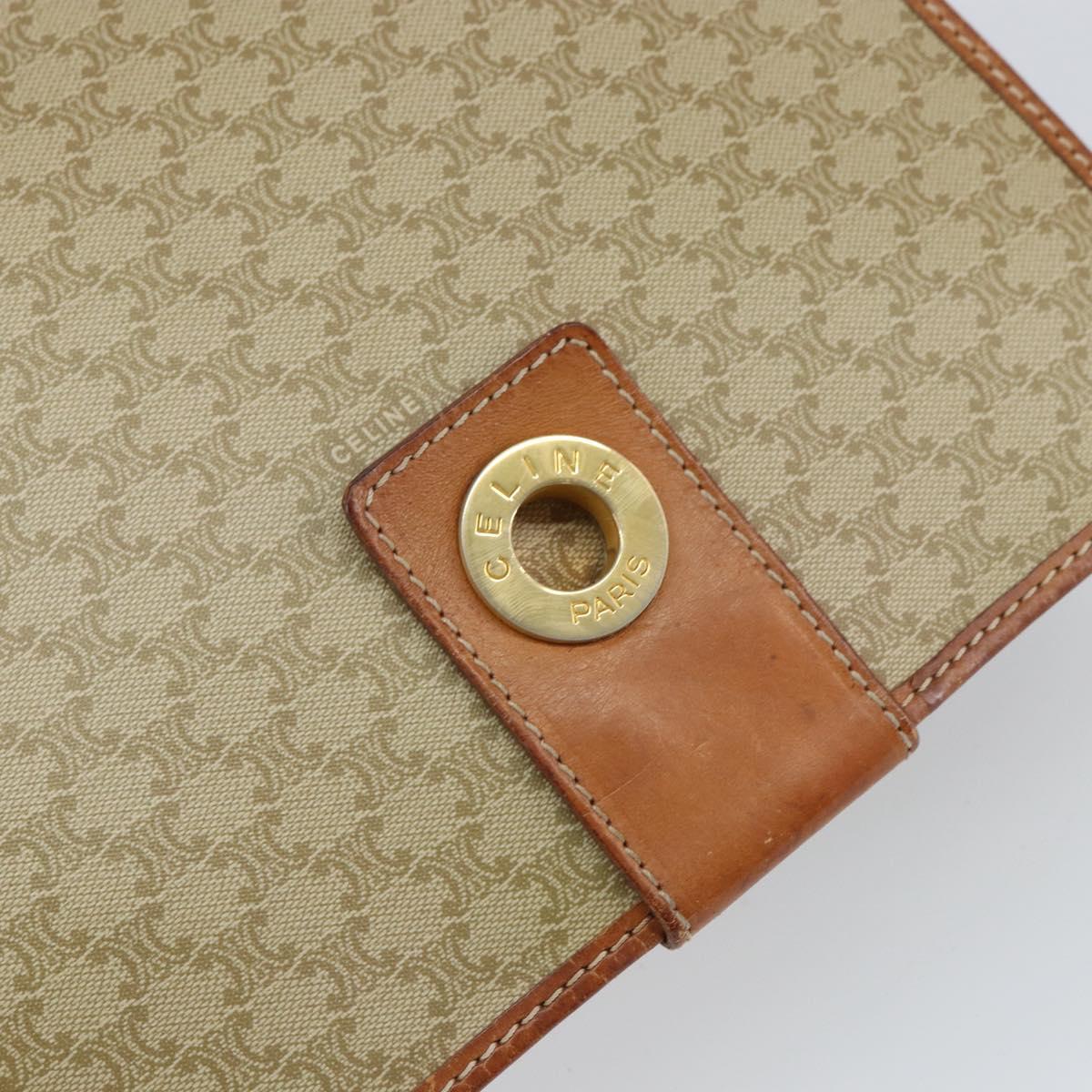 CELINE Macadam Canvas Circle Shoulder Bag Beige Gold Auth 163837