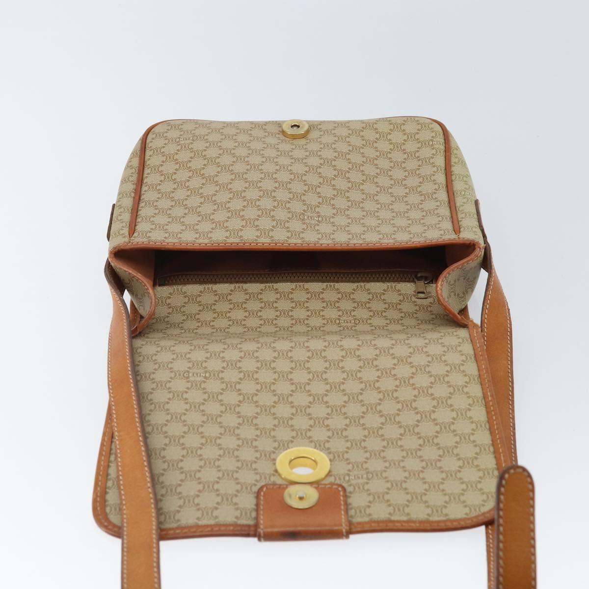 CELINE Macadam Canvas Circle Shoulder Bag Beige Gold Auth 163837