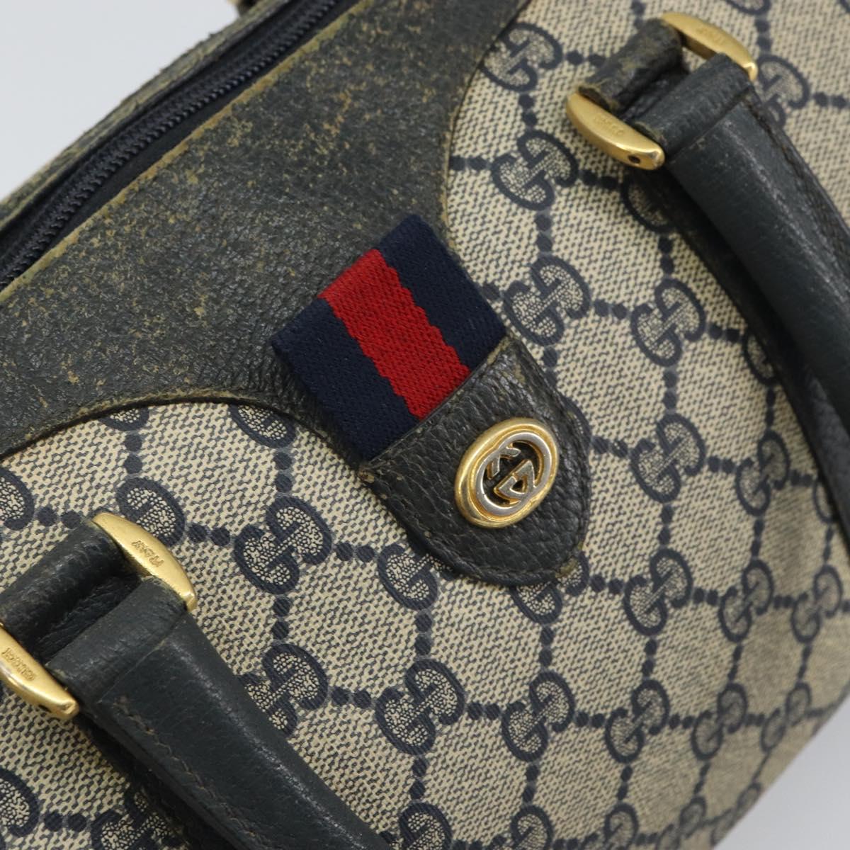 GUCCI GG Supreme Sherry Line Boston Bag PVC Navy Gold 116 02 006 Auth 163838