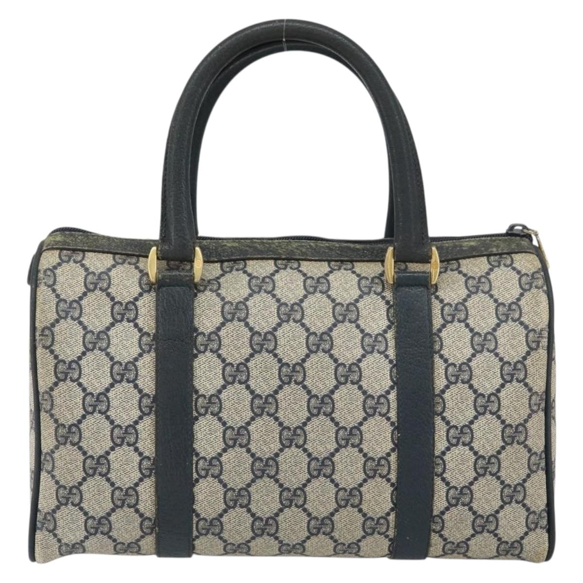 GUCCI GG Supreme Sherry Line Boston Bag PVC Navy Gold 116 02 006 Auth 163838