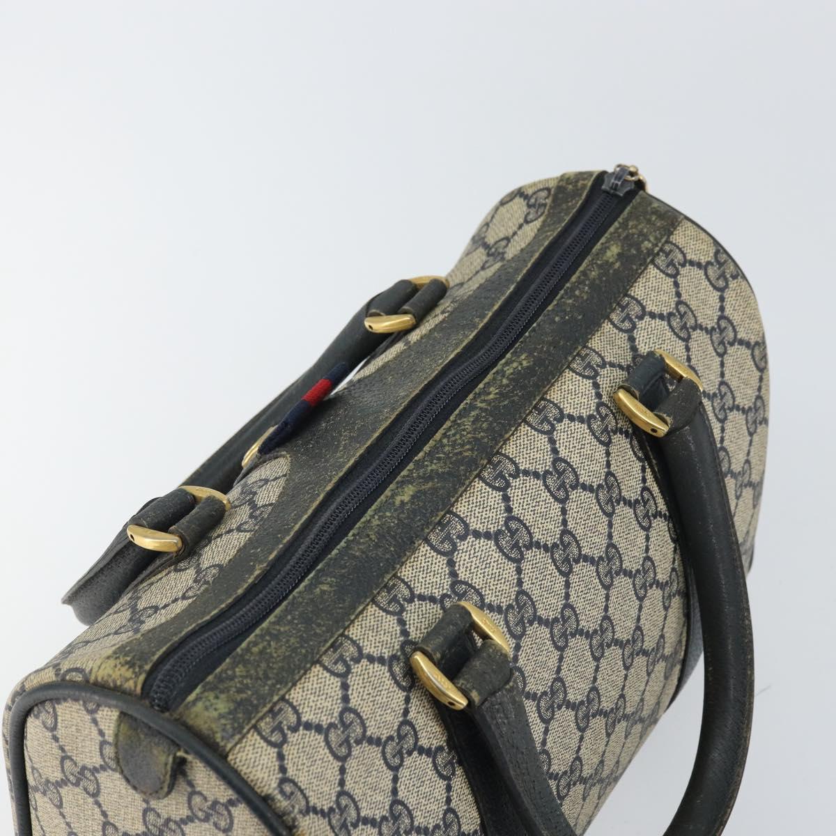 GUCCI GG Supreme Sherry Line Boston Bag PVC Navy Gold 116 02 006 Auth 163838
