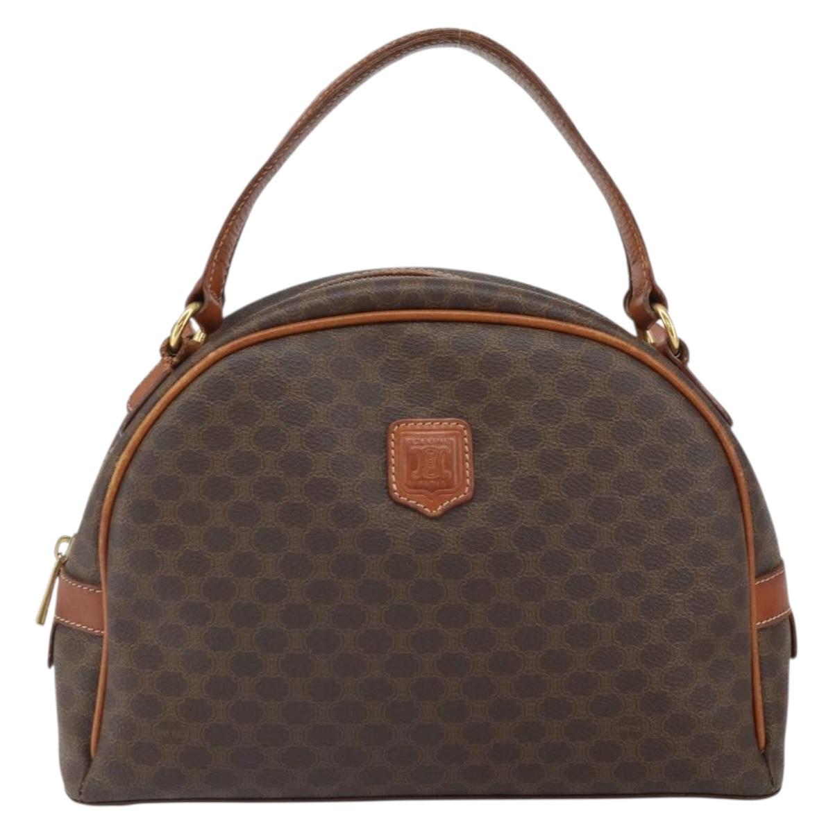 CELINE Macadam Canvas Hand Bag PVC Leather Brown Gold Auth 163842