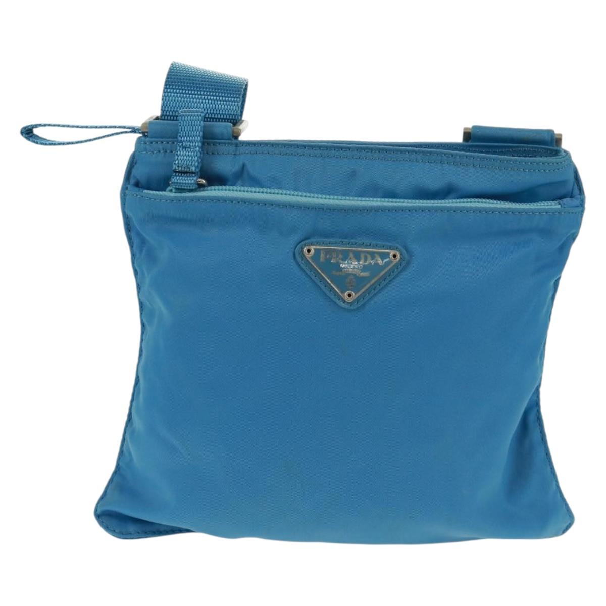 PRADA Shoulder Bag Nylon Blue Silver Auth 163845V