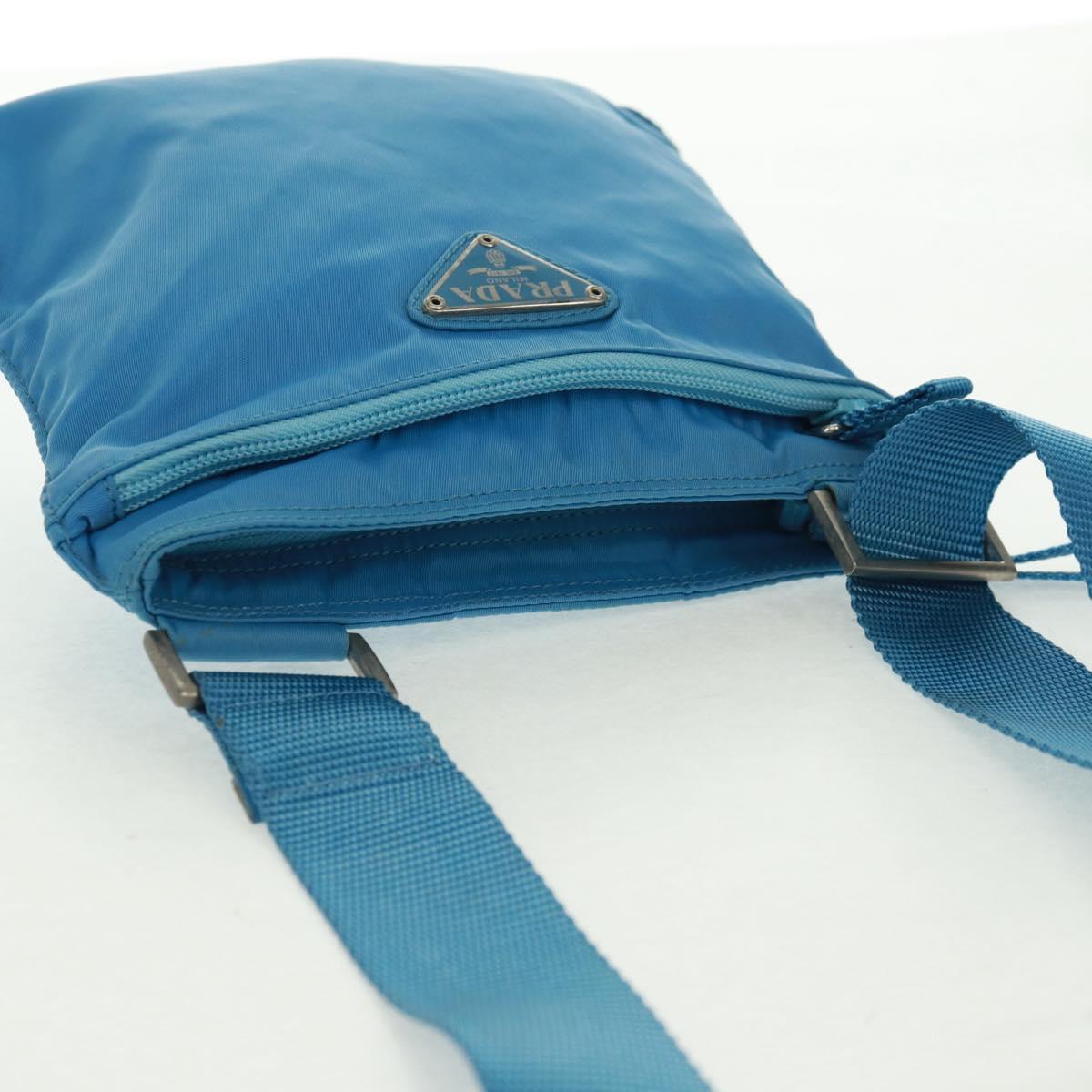 PRADA Shoulder Bag Nylon Blue Silver Auth 163845V