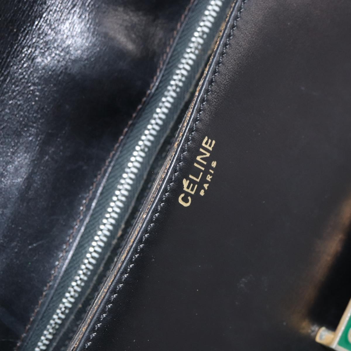CELINE Horse Carriage Shoulder Bag Leather Black Gold Auth 163847