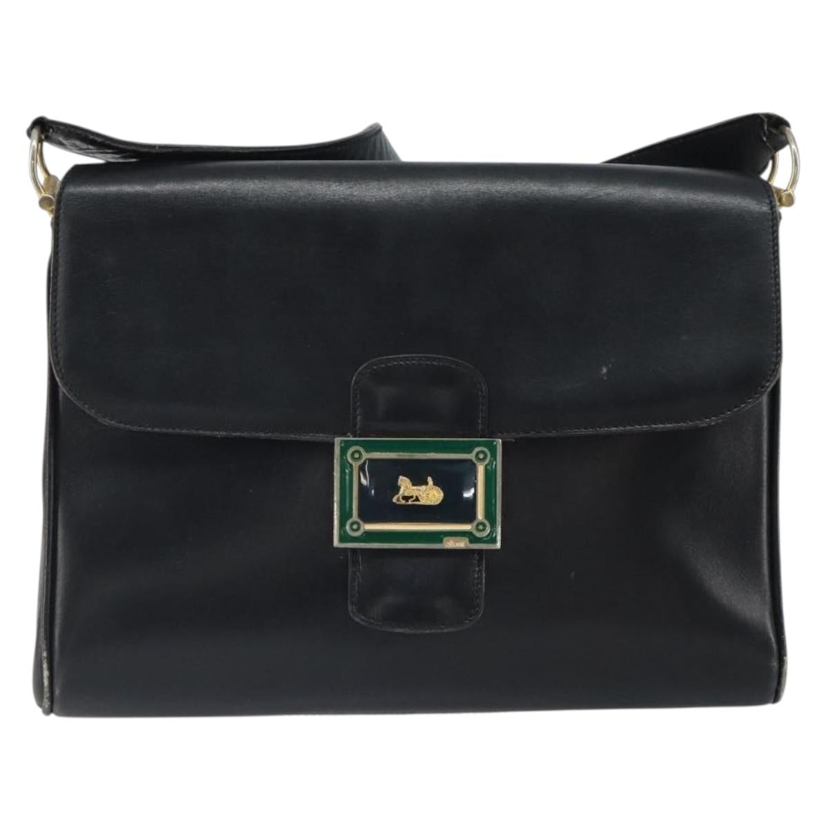 CELINE Horse Carriage Shoulder Bag Leather Black Gold Auth 163847