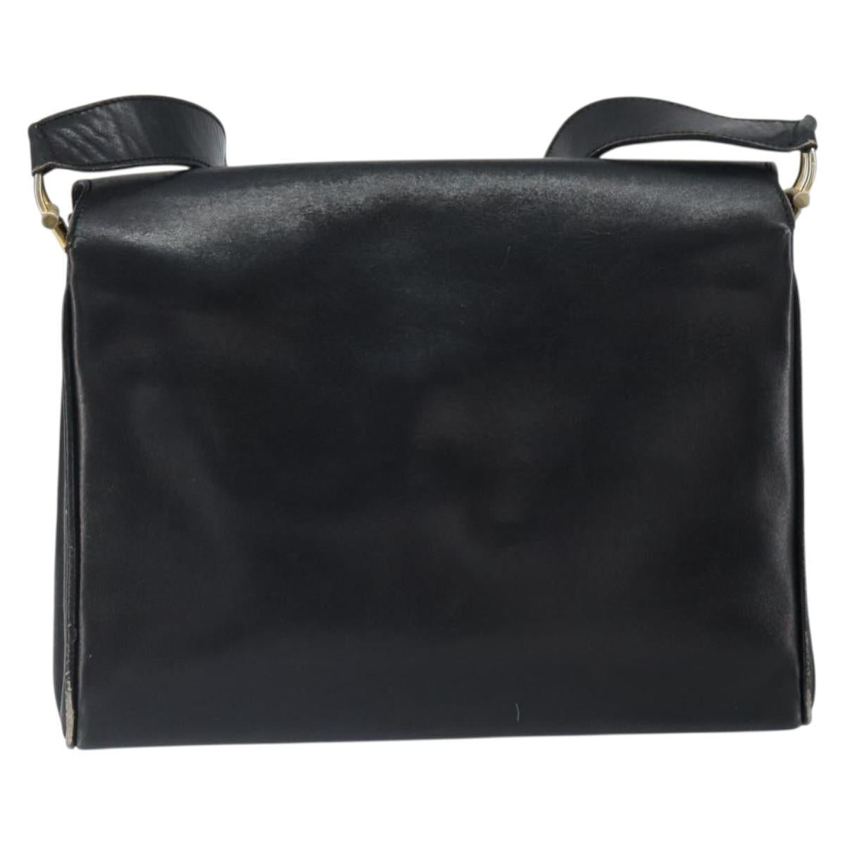 CELINE Horse Carriage Shoulder Bag Leather Black Gold Auth 163847