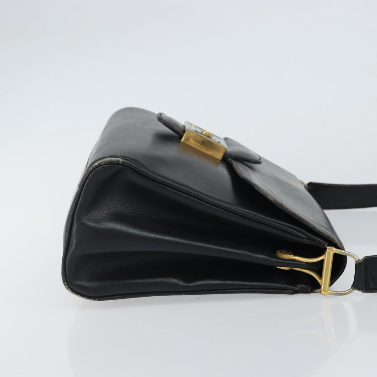 CELINE Horse Carriage Shoulder Bag Leather Black Gold Auth 163847