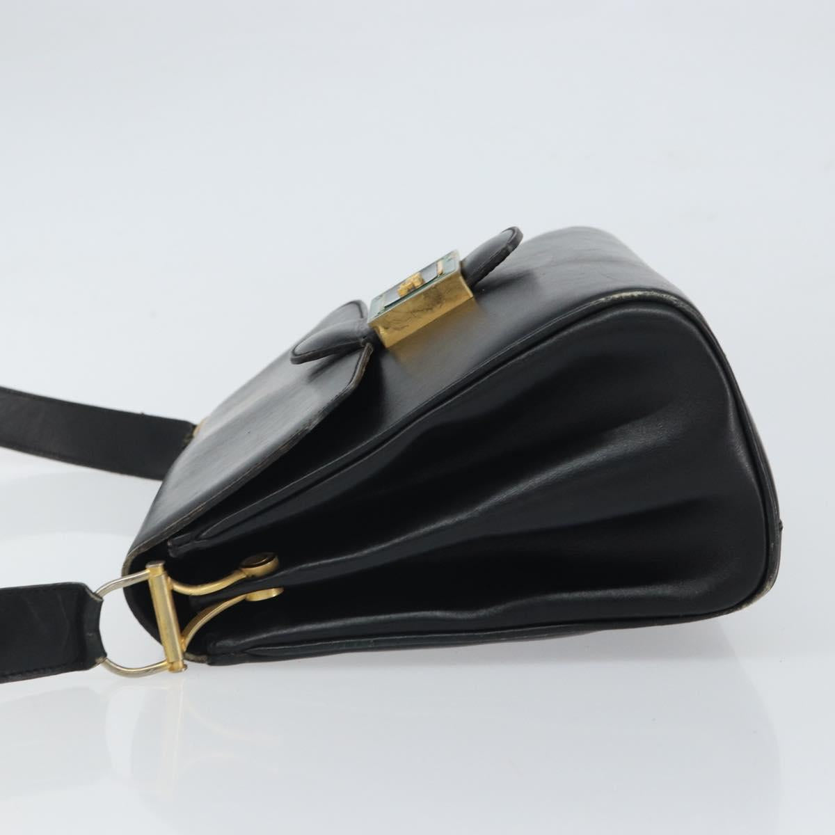 CELINE Horse Carriage Shoulder Bag Leather Black Gold Auth 163847