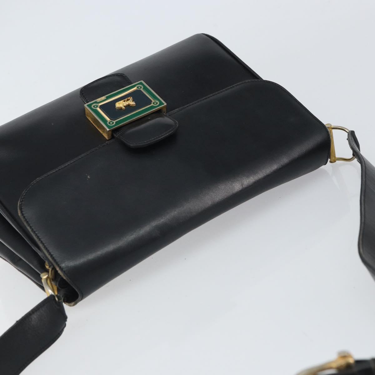 CELINE Horse Carriage Shoulder Bag Leather Black Gold Auth 163847