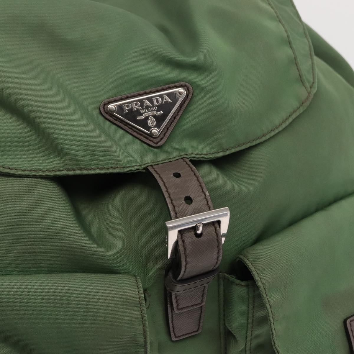 PRADA Backpack Nylon Green Silver Auth 163851