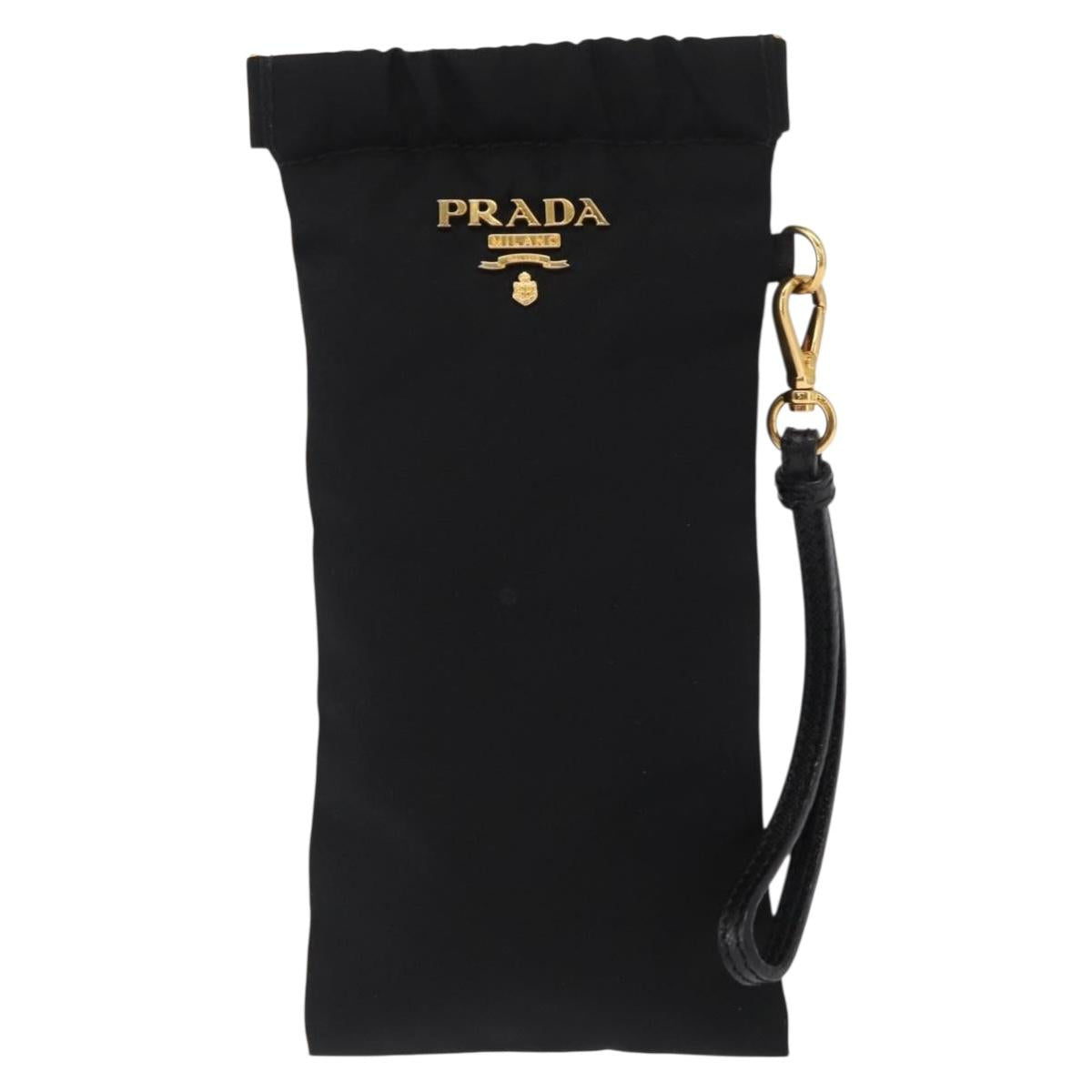 PRADA Pouch Nylon Black Gold Auth 163863