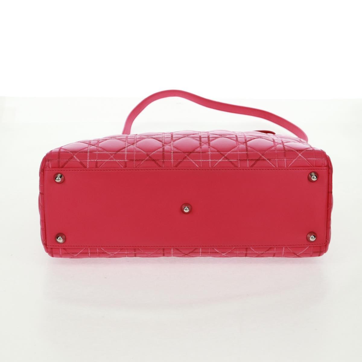 Christian Dior Lady Dior Hand Bag Lamb Skin 2way Pink Silver Auth 163880SAM