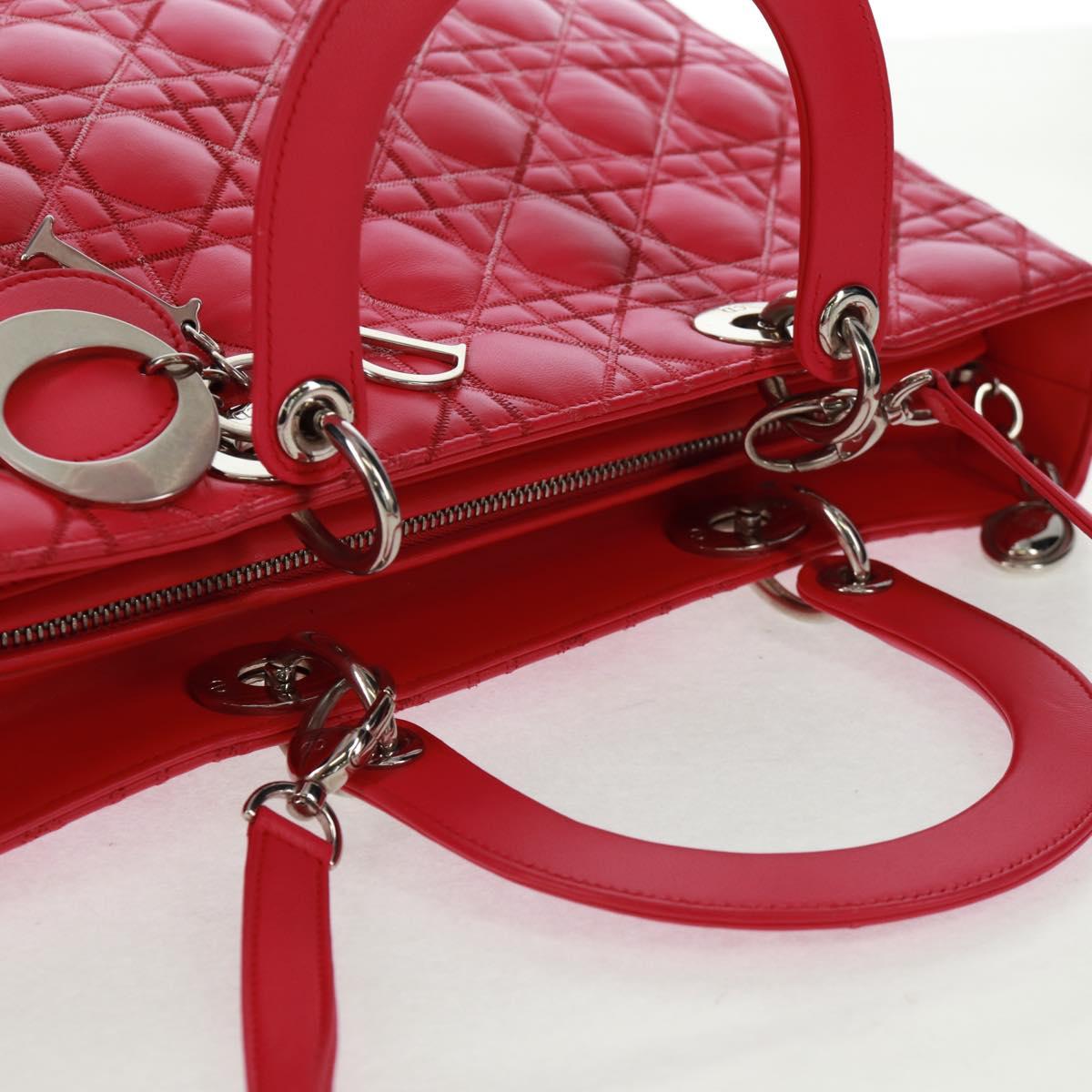 Christian Dior Lady Dior Hand Bag Lamb Skin 2way Pink Silver Auth 163880SAM