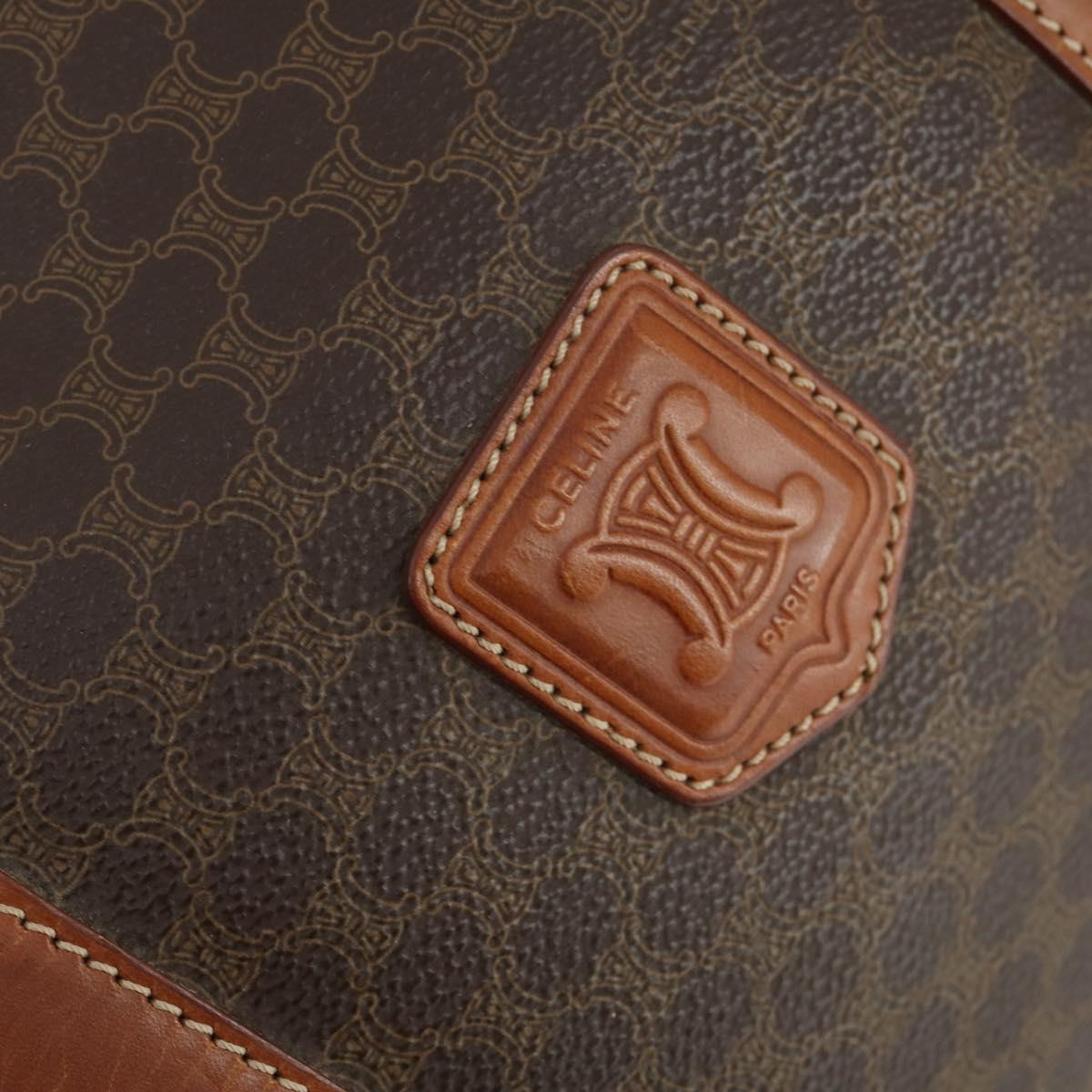 CELINE Macadam Canvas Boston Bag PVC Leather Brown Gold Auth 163903