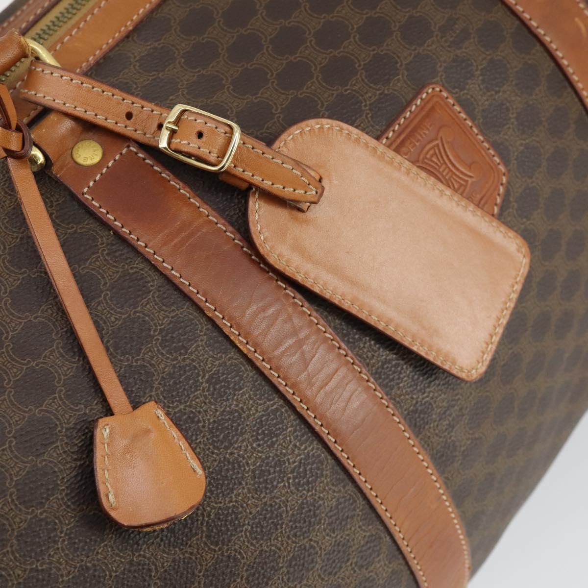 CELINE Macadam Canvas Boston Bag PVC Leather Brown Gold Auth 163903