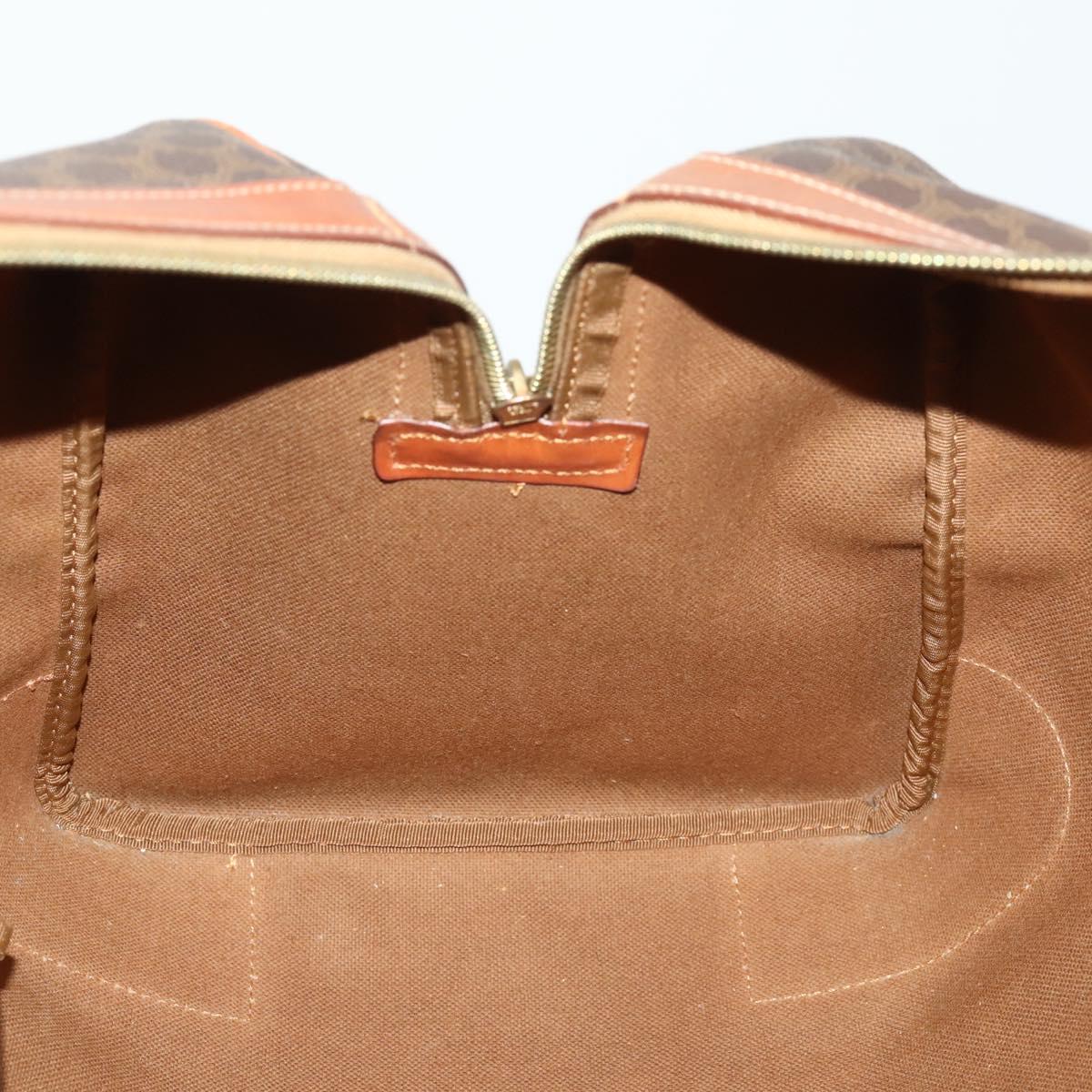 CELINE Macadam Canvas Boston Bag PVC Leather Brown Gold Auth 163903