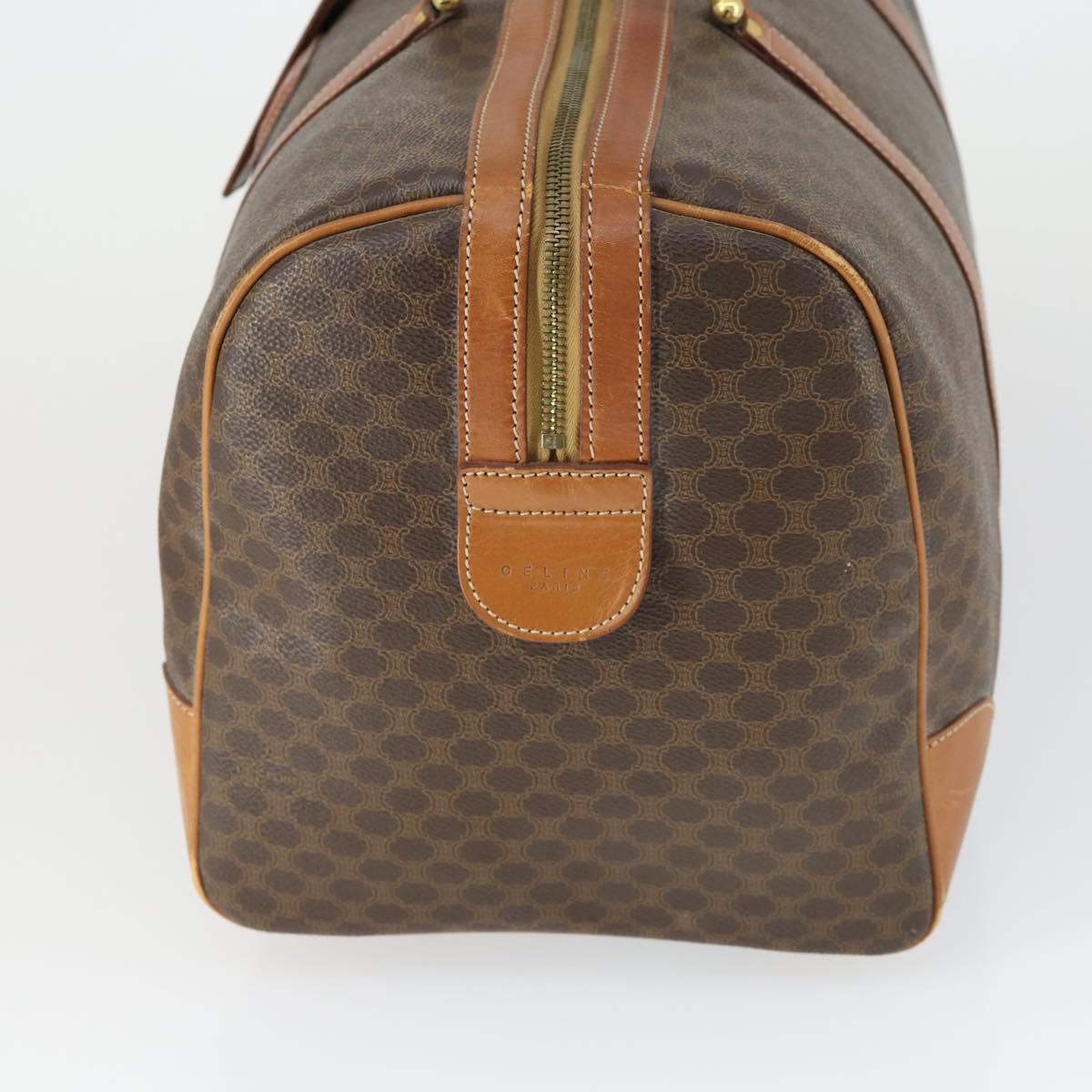 CELINE Macadam Canvas Boston Bag PVC Leather Brown Gold Auth 163903