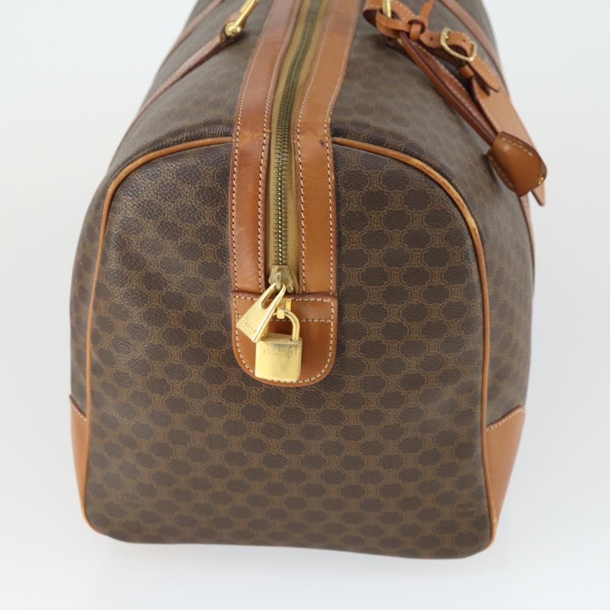CELINE Macadam Canvas Boston Bag PVC Leather Brown Gold Auth 163903