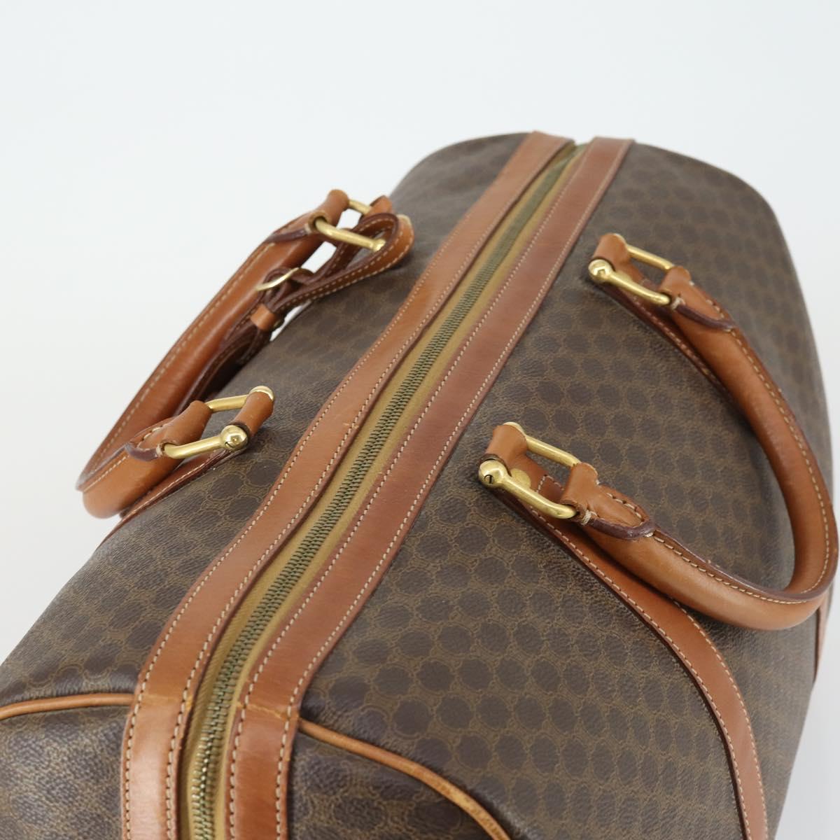 CELINE Macadam Canvas Boston Bag PVC Leather Brown Gold Auth 163903