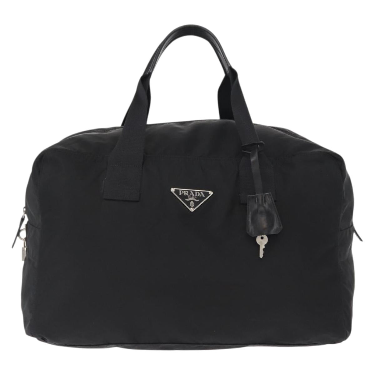 PRADA Boston Bag Nylon 2way Black Silver Auth 163905A