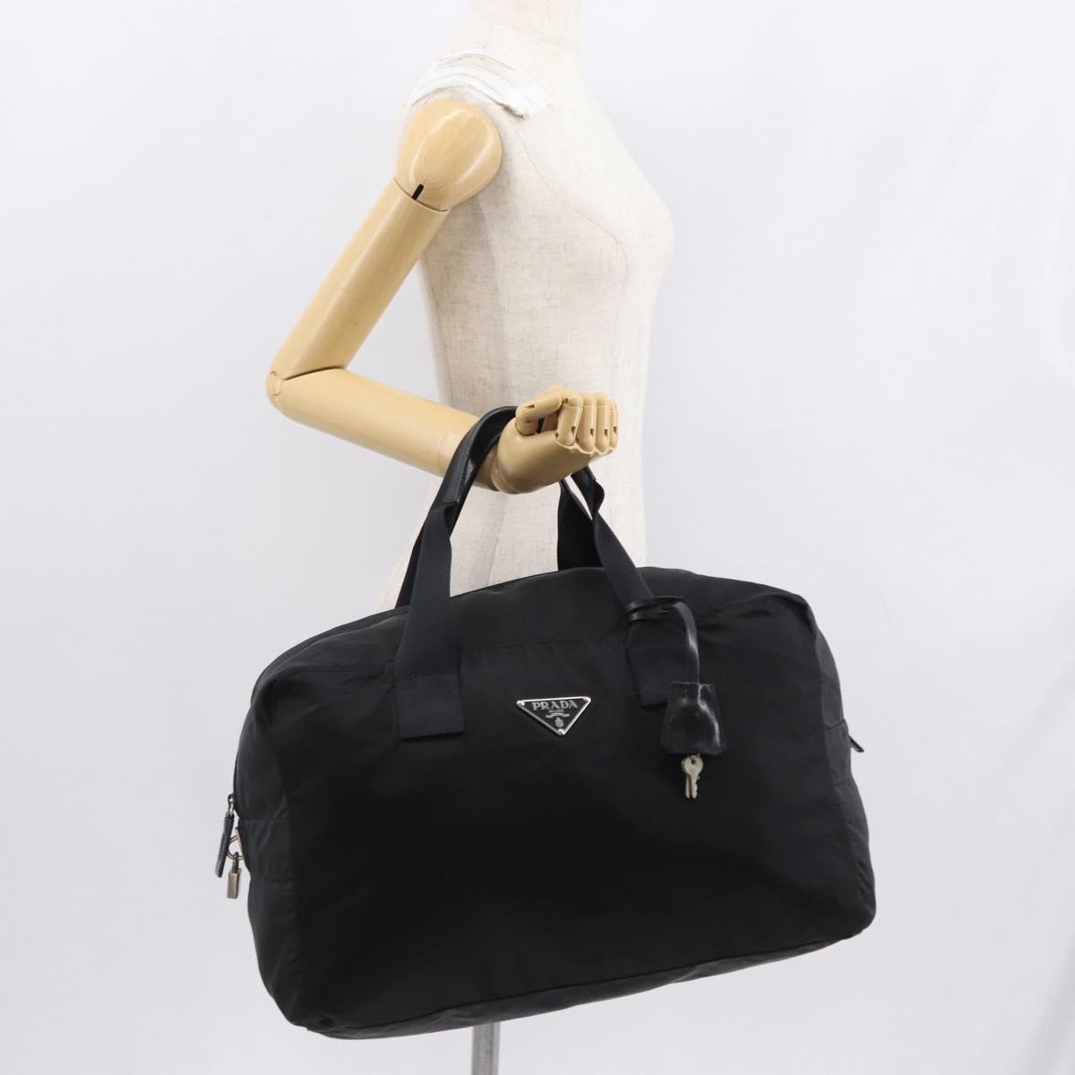 PRADA Boston Bag Nylon 2way Black Silver Auth 163905A