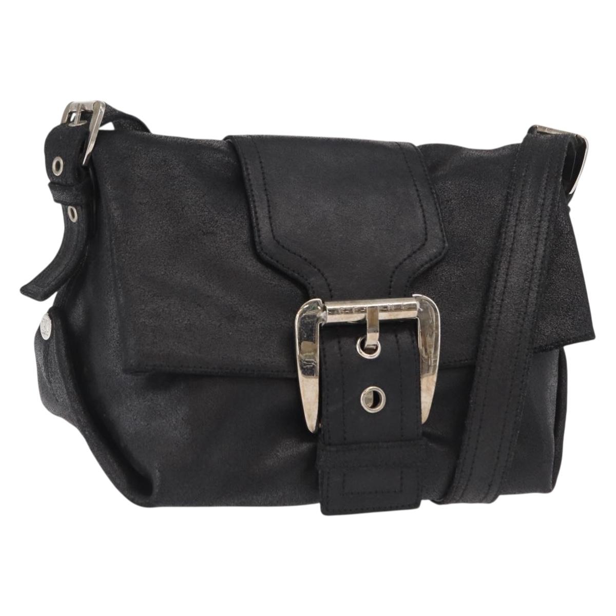 CELINE Shoulder Bag Leather Black Gold Auth 163914