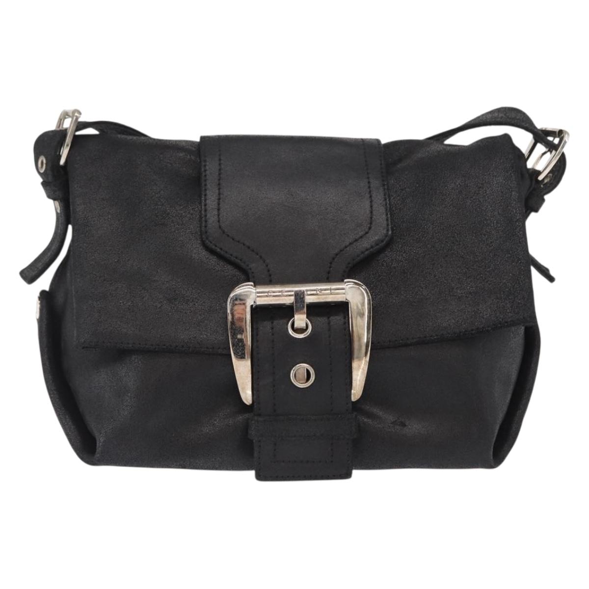 CELINE Shoulder Bag Leather Black Gold Auth 163914