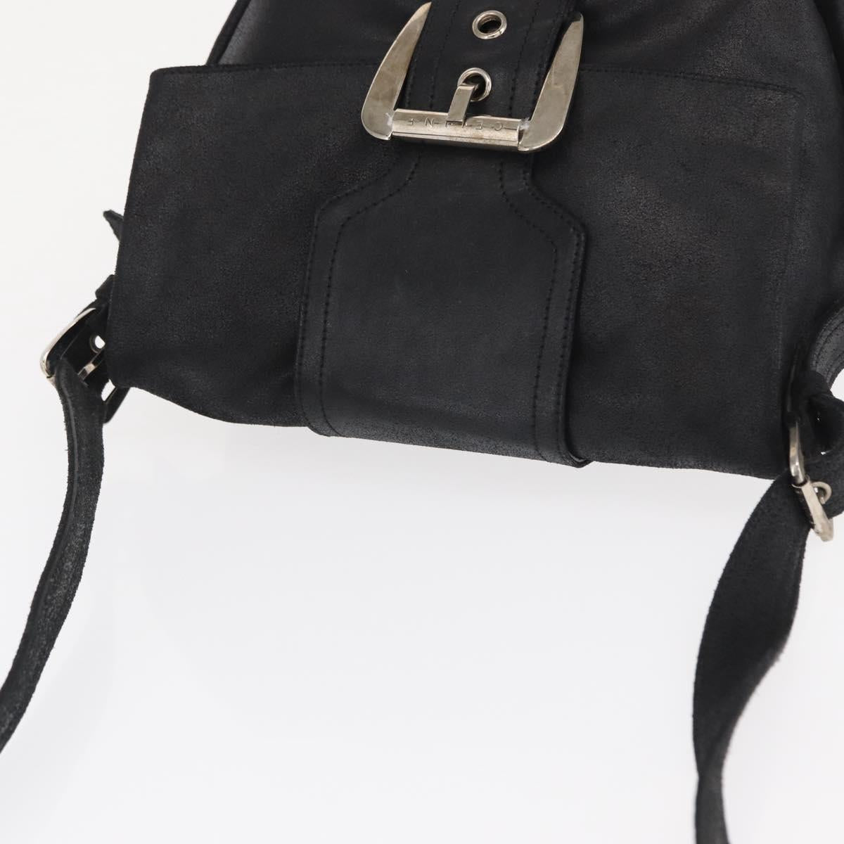 CELINE Shoulder Bag Leather Black Gold Auth 163914