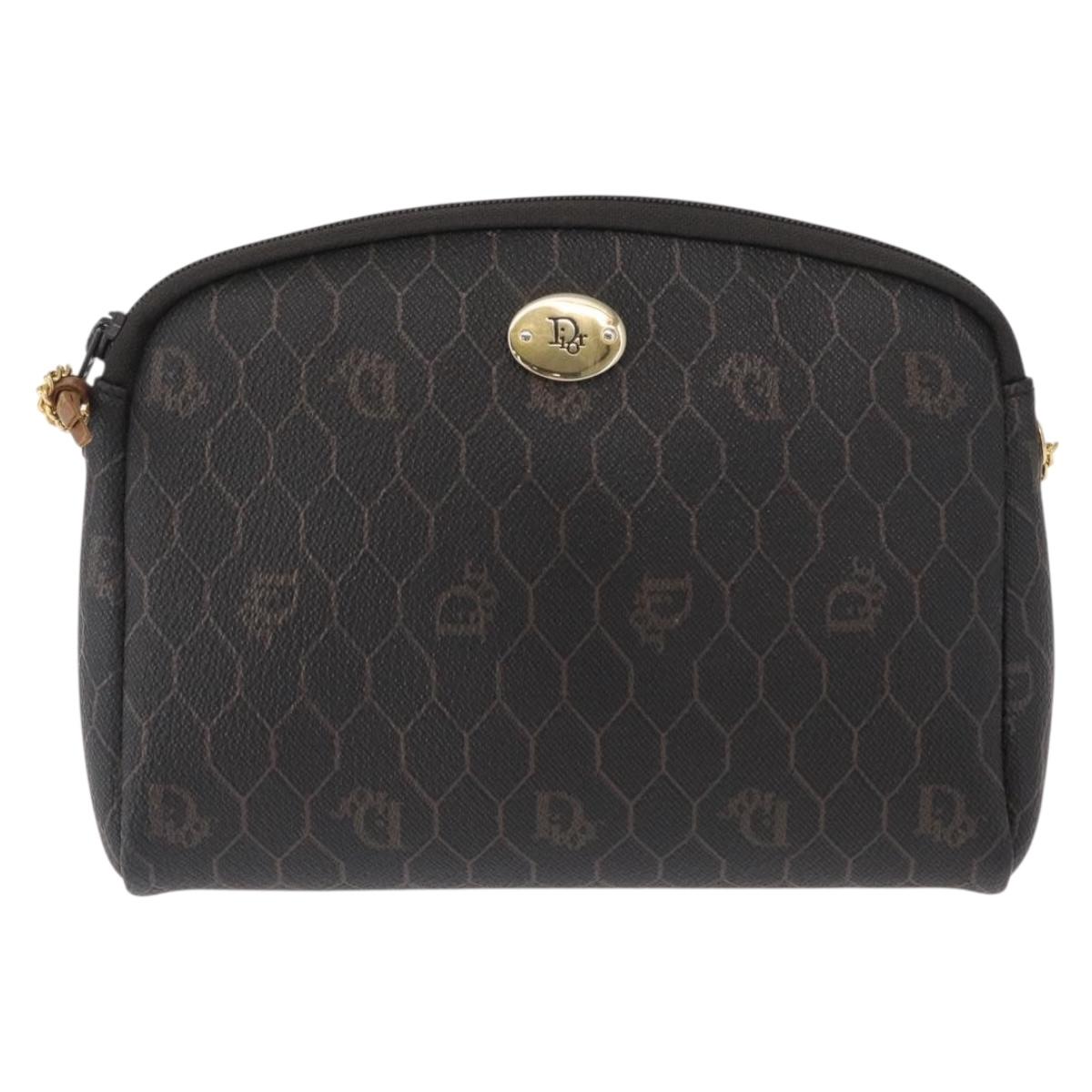 Christian Dior Honeycomb Canvas Shoulder Bag PVC Gray Gold Auth 163916
