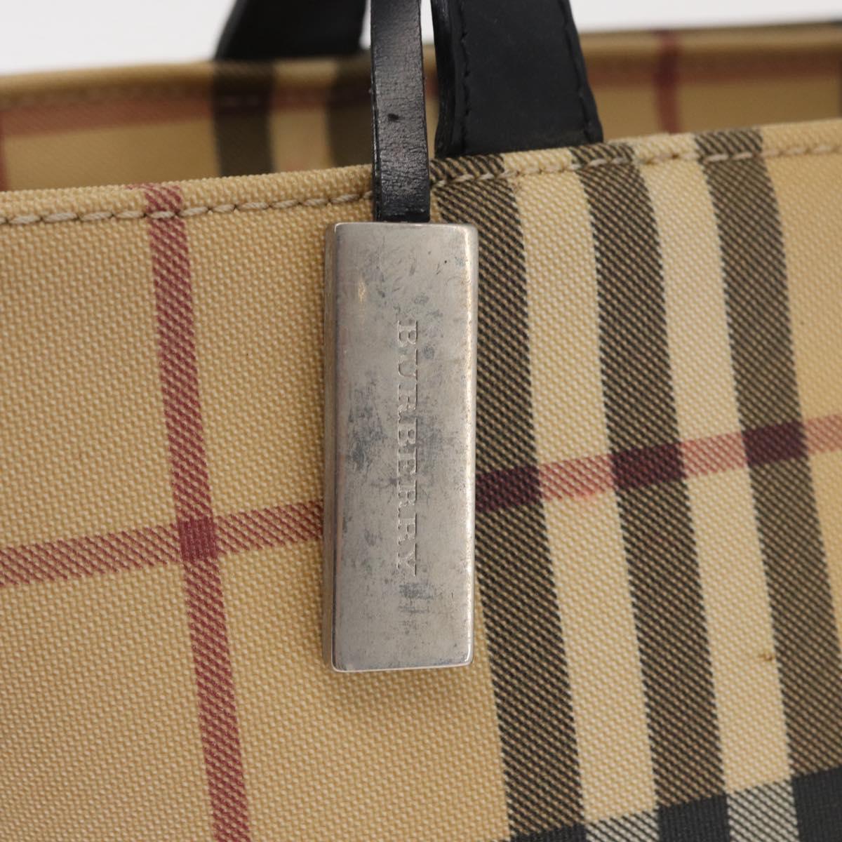 BURBERRY Nova Check Hand Bag PVC Beige Silver Auth 163918