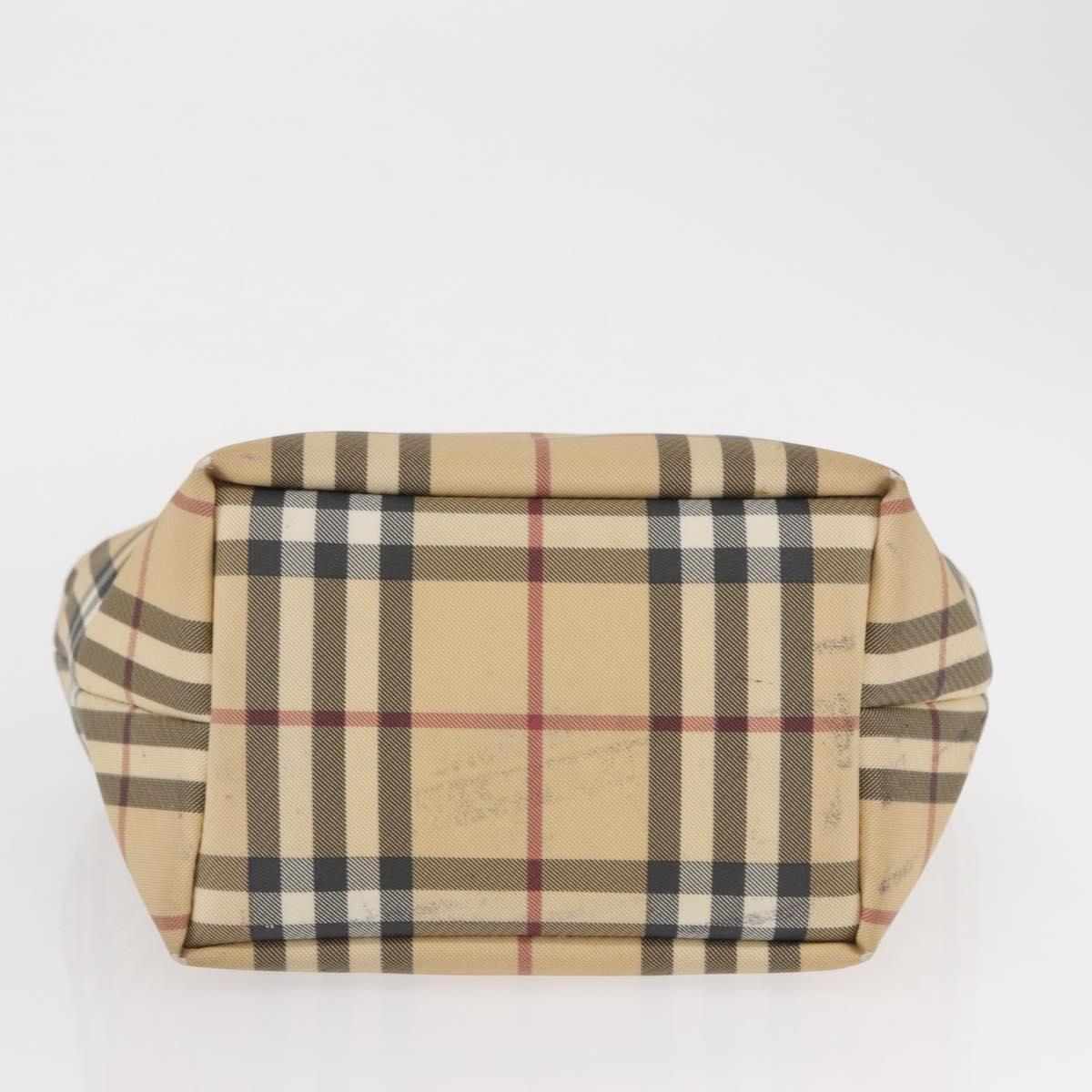 BURBERRY Nova Check Hand Bag PVC Beige Silver Auth 163918