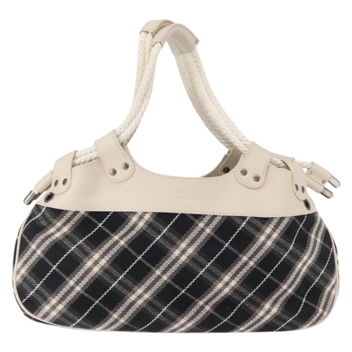 BURBERRY Nova Check Blue Label Hand Bag Canvas Black Auth 163921