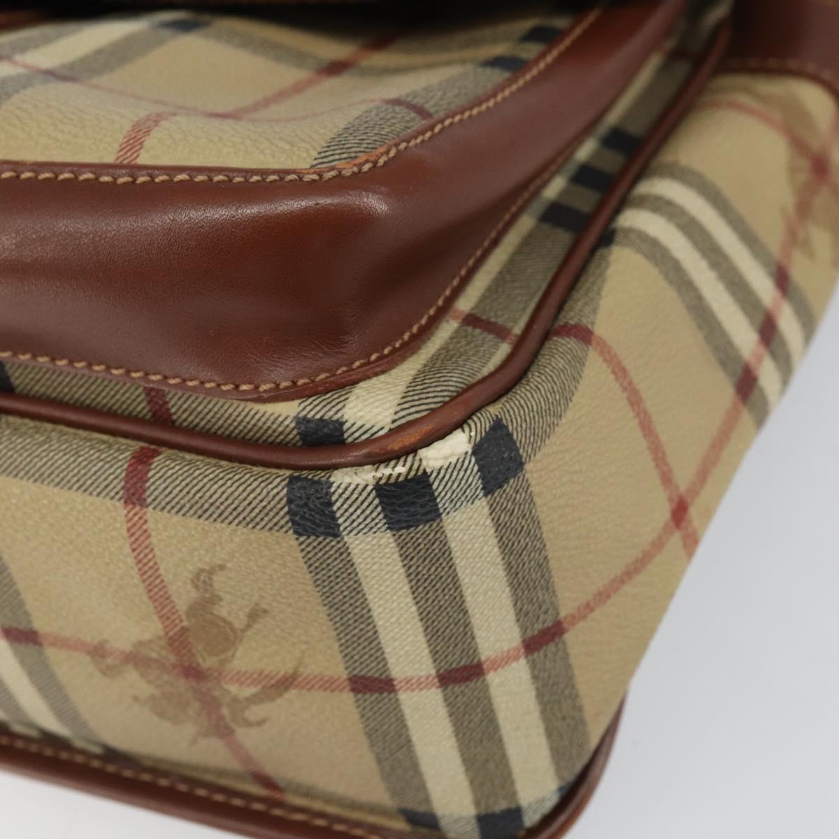 BURBERRY Nova Check Shoulder Bag PVC Beige Gold Auth 163923