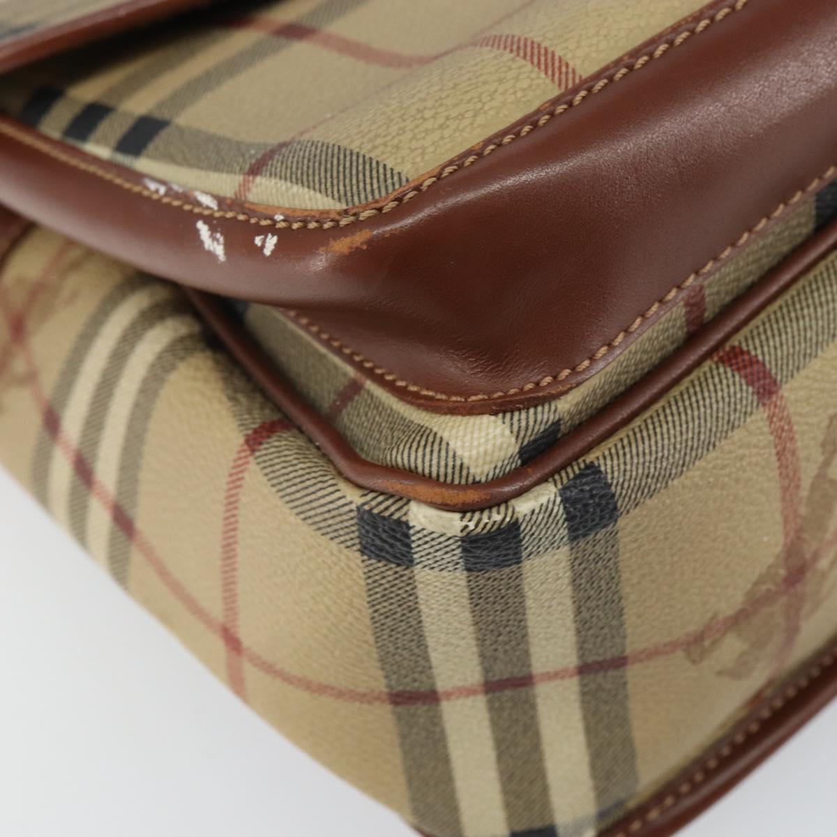BURBERRY Nova Check Shoulder Bag PVC Beige Gold Auth 163923