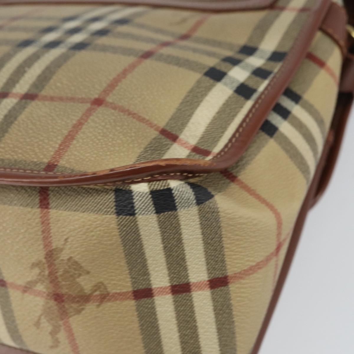 BURBERRY Nova Check Shoulder Bag PVC Beige Gold Auth 163923