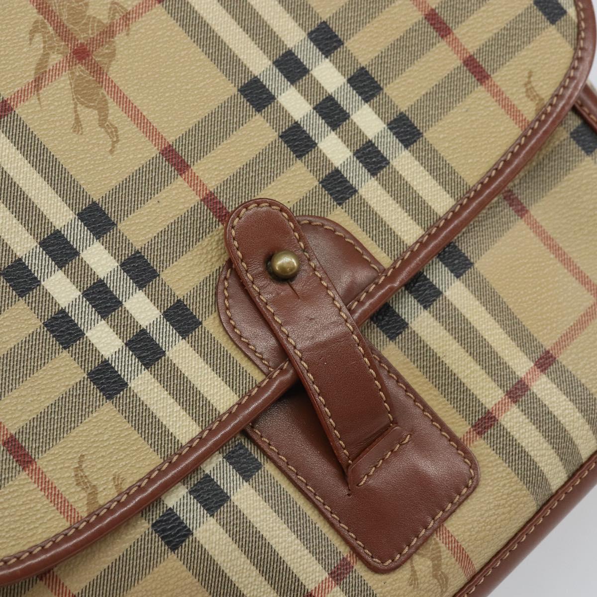 BURBERRY Nova Check Shoulder Bag PVC Beige Gold Auth 163923