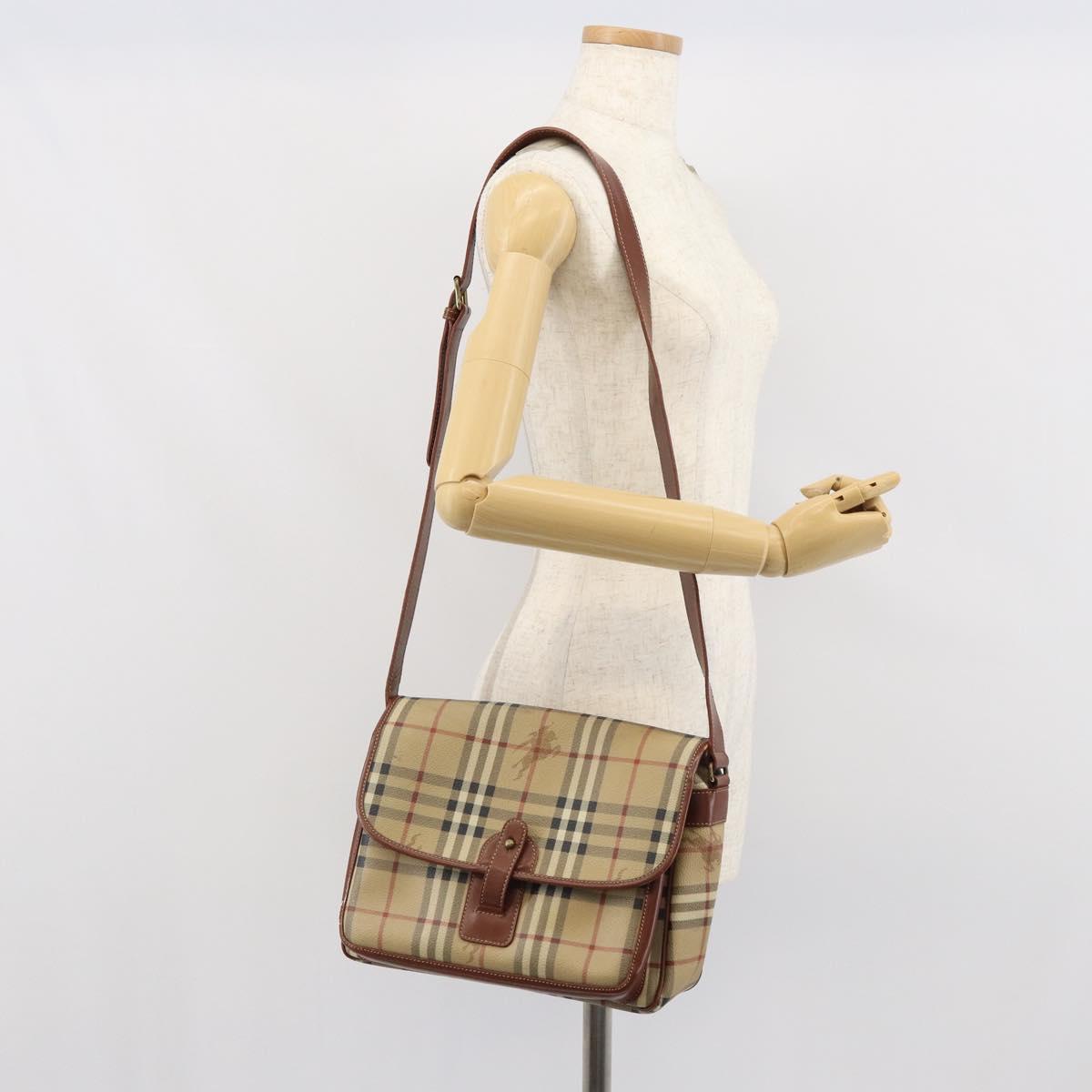 BURBERRY Nova Check Shoulder Bag PVC Beige Gold Auth 163923