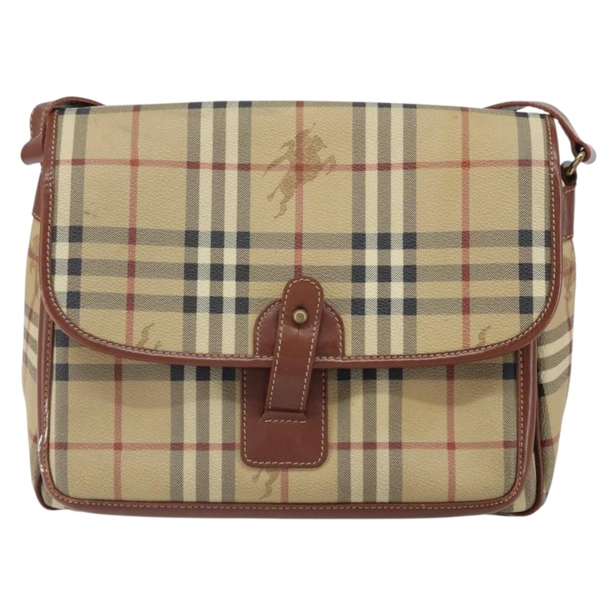 BURBERRY Nova Check Shoulder Bag PVC Beige Gold Auth 163923