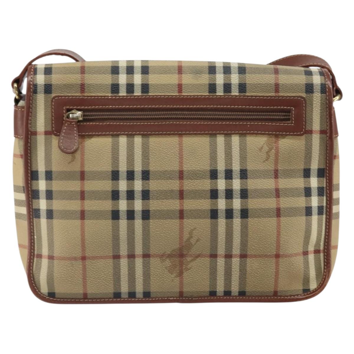BURBERRY Nova Check Shoulder Bag PVC Beige Gold Auth 163923