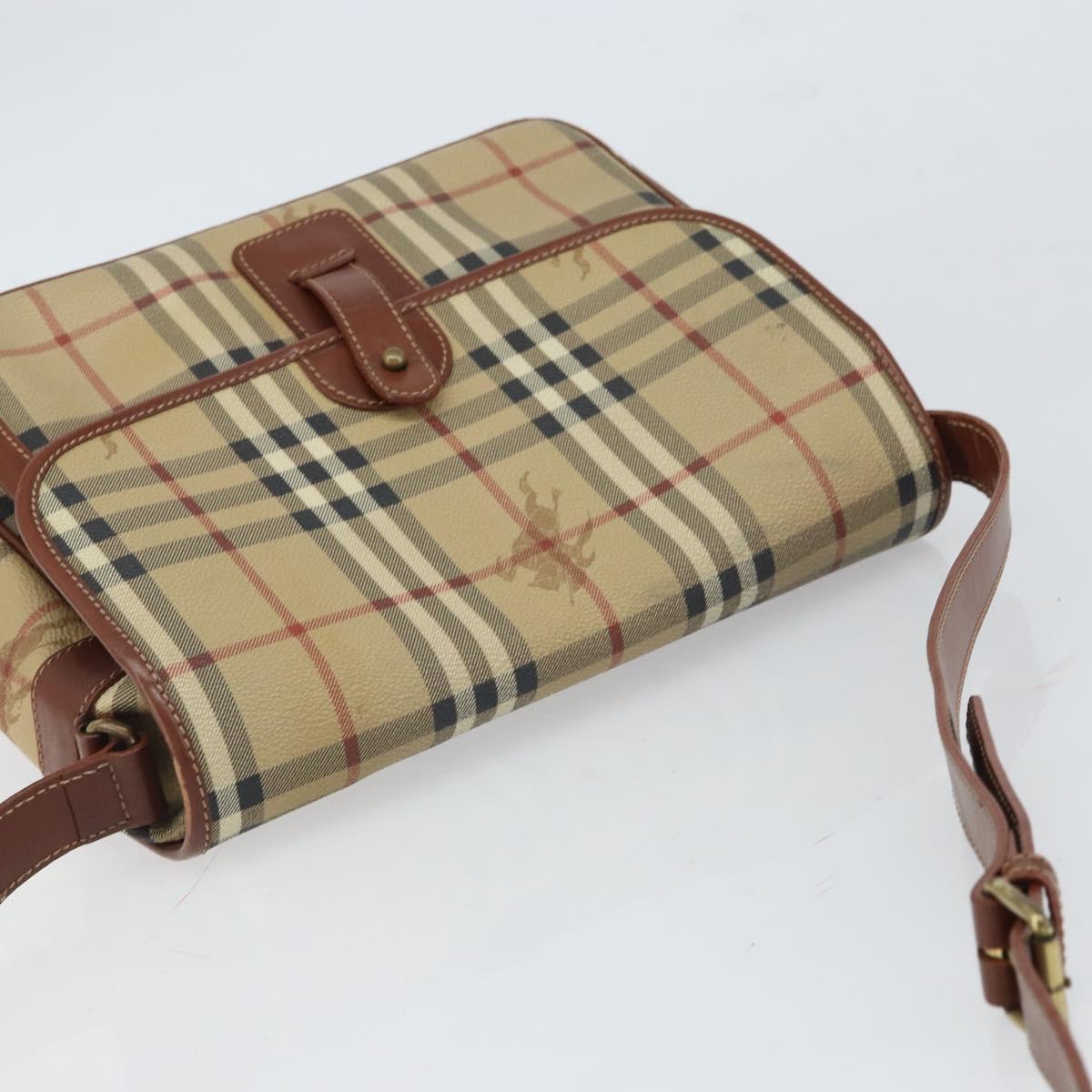 BURBERRY Nova Check Shoulder Bag PVC Beige Gold Auth 163923