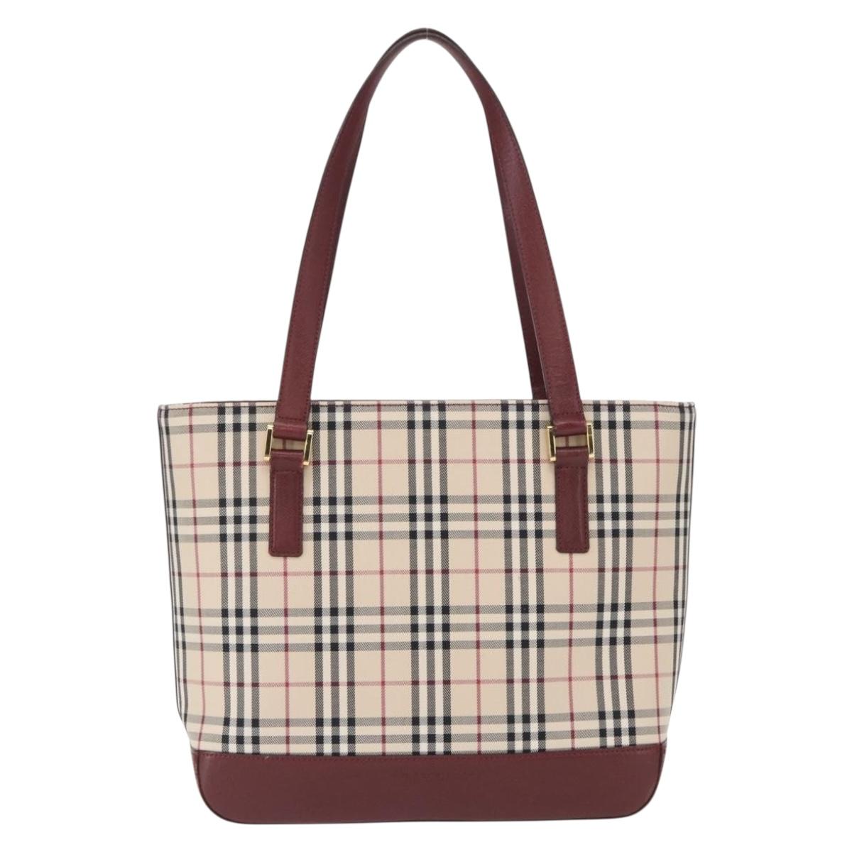 BURBERRY Nova Check Tote Bag Canvas Beige Gold Auth 163932