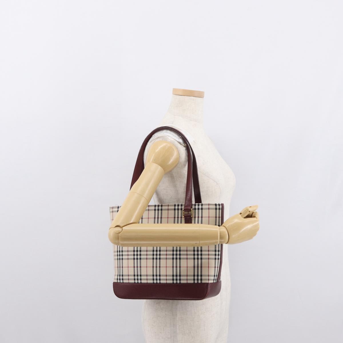 BURBERRY Nova Check Tote Bag Canvas Beige Gold Auth 163932