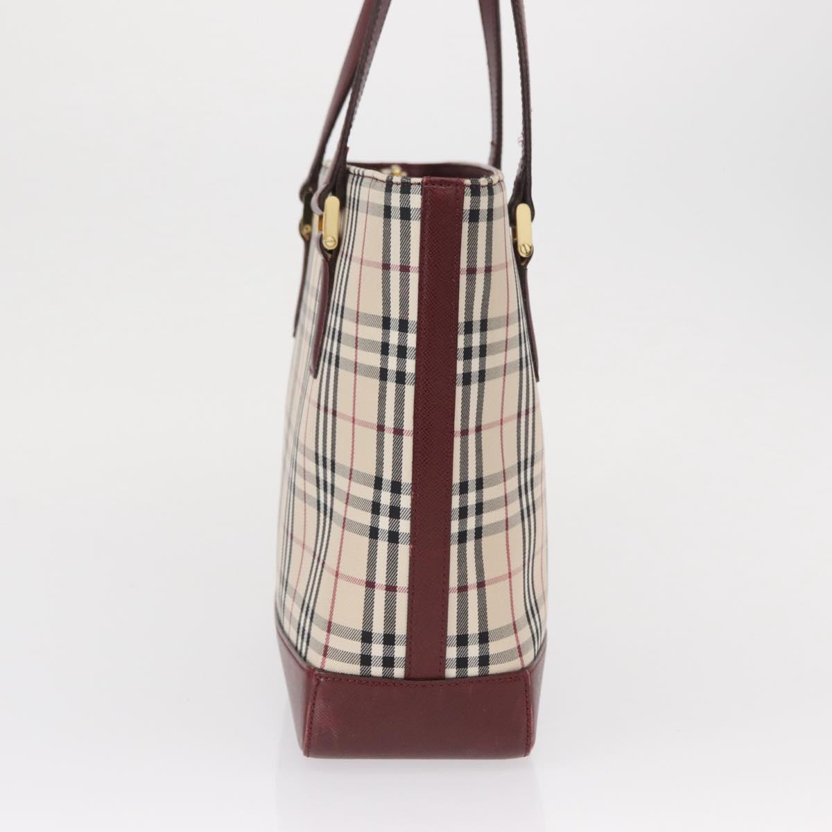 BURBERRY Nova Check Tote Bag Canvas Beige Gold Auth 163932