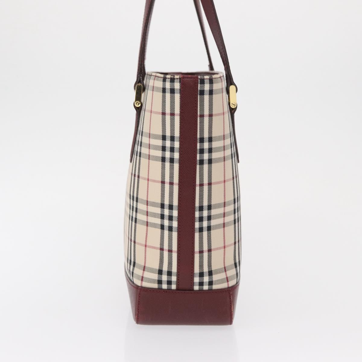 BURBERRY Nova Check Tote Bag Canvas Beige Gold Auth 163932
